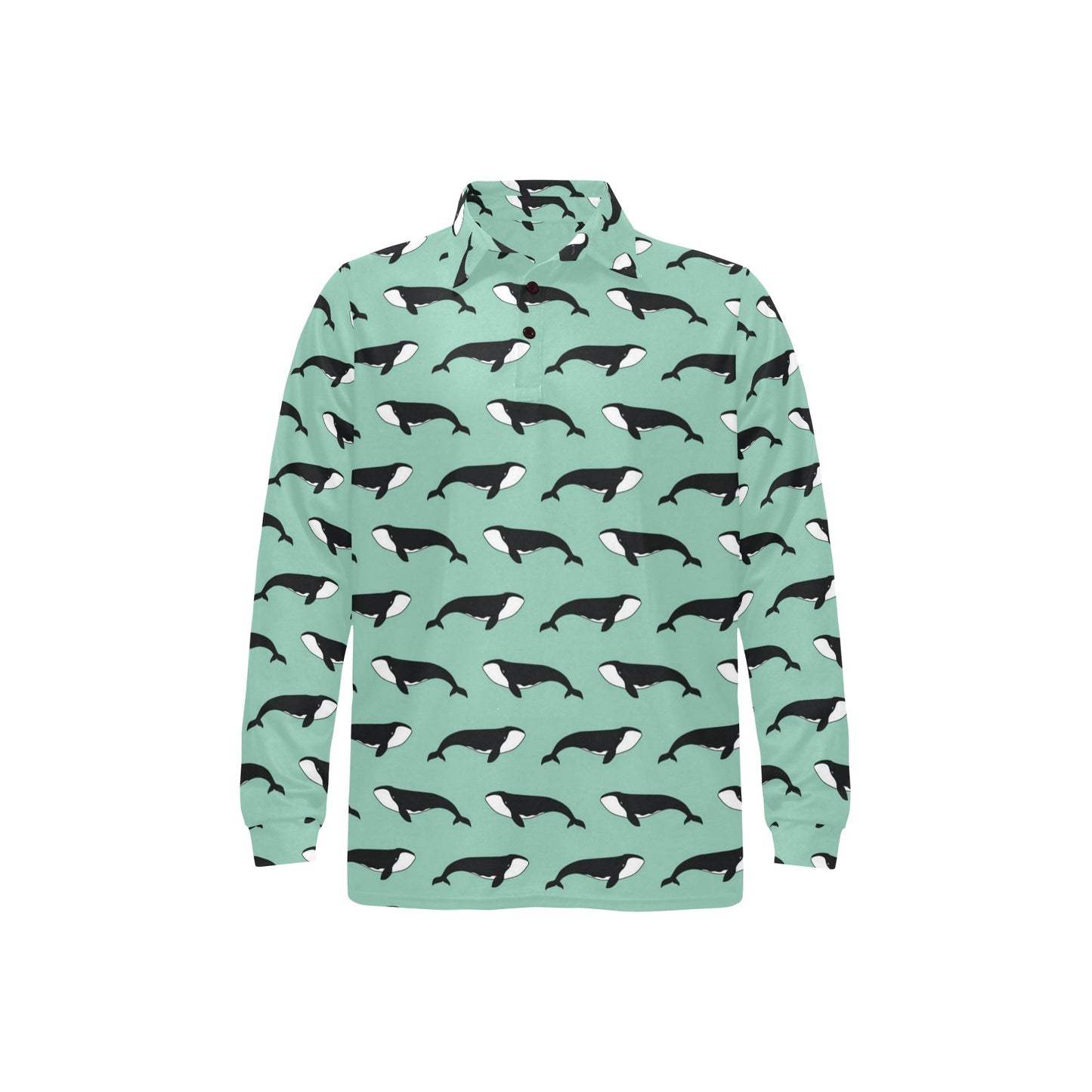 Whale Print Design LKS307 Long Sleeve Polo Shirt For Men's