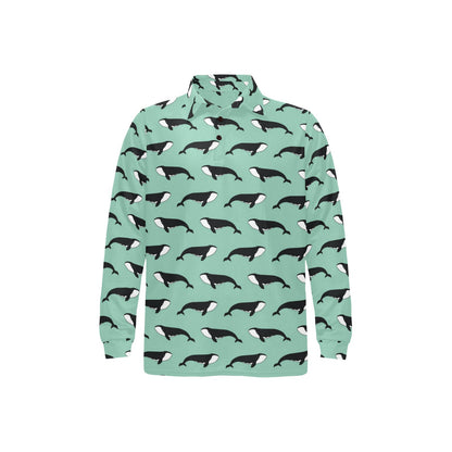 Whale Print Design LKS307 Long Sleeve Polo Shirt For Men's