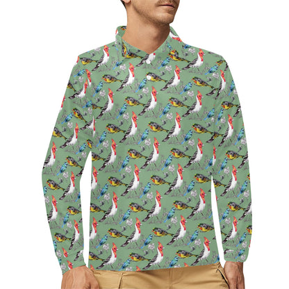 Birds Pattern Print Design 07 Long Sleeve Polo Shirt For Men's