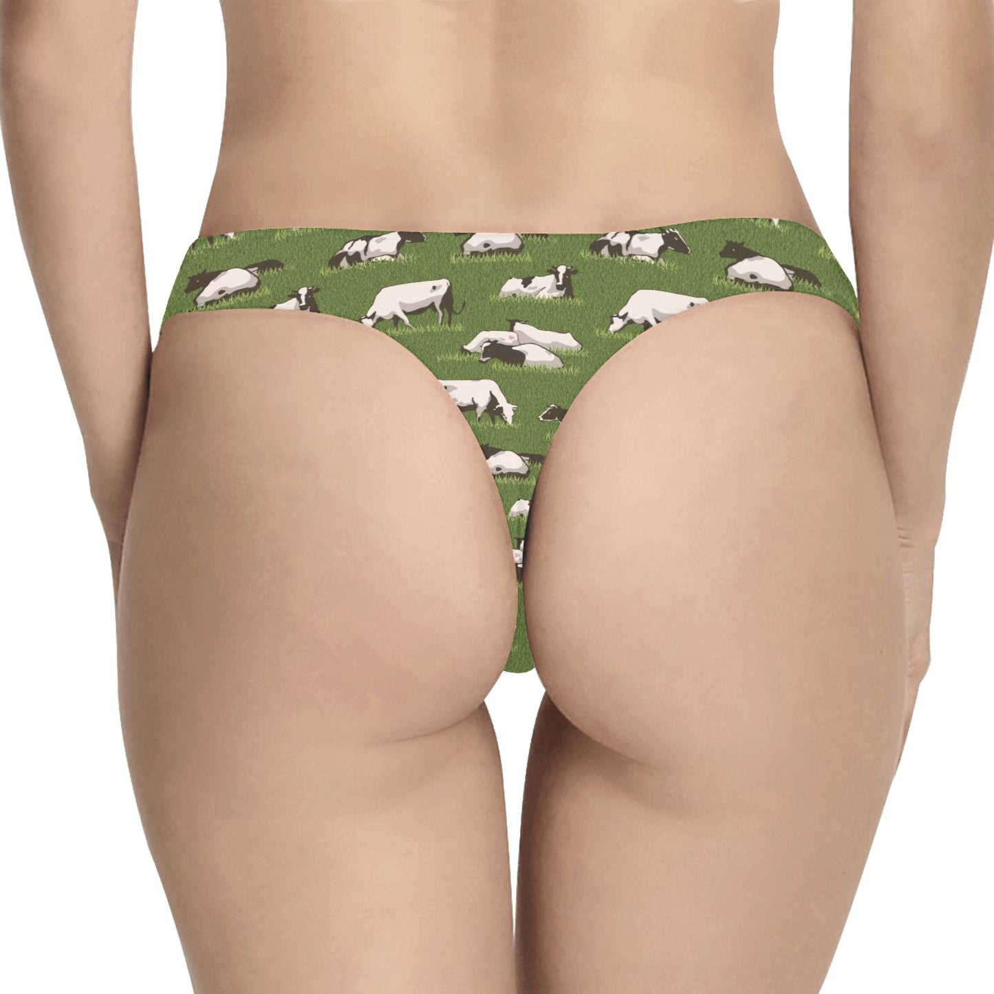 Cow on Grass Print Pattern Women's Thongs