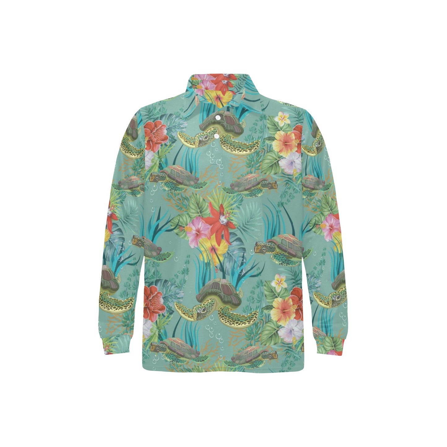 Sea Turtle Pattern Print Design T012 Long Sleeve Polo Shirt For Men's