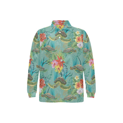 Sea Turtle Pattern Print Design T012 Long Sleeve Polo Shirt For Men's