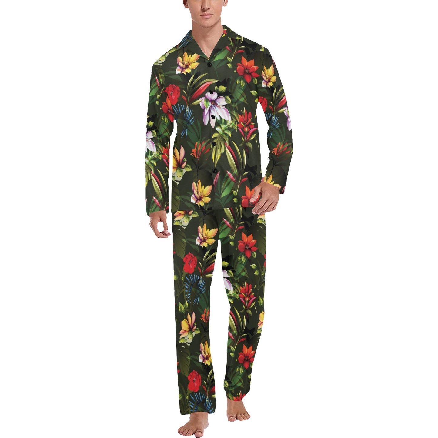 Magnolia Pattern Print Design 02 Men's Long Pajama Set