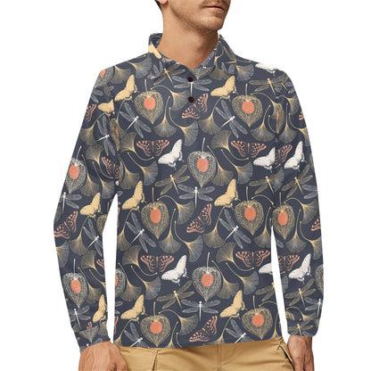 Dragonfly Print Design LKS404 Long Sleeve Polo Shirt For Men's