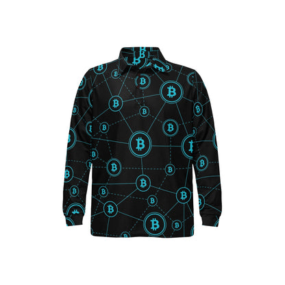 Cryptocurrency Pattern Print Design 01 Long Sleeve Polo Shirt For Men's