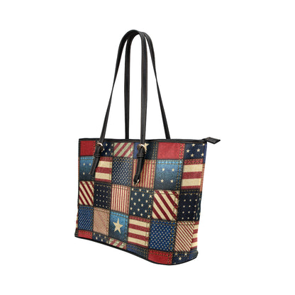 American flag Patchwork Design Leather Tote Bag