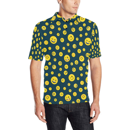 Smiley Face Emoji Print Design LKS301 Men Polo Shirt