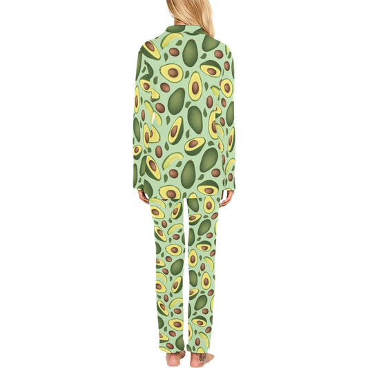 Avocado Pattern Print Design AC01 Women's Long Pajama Set