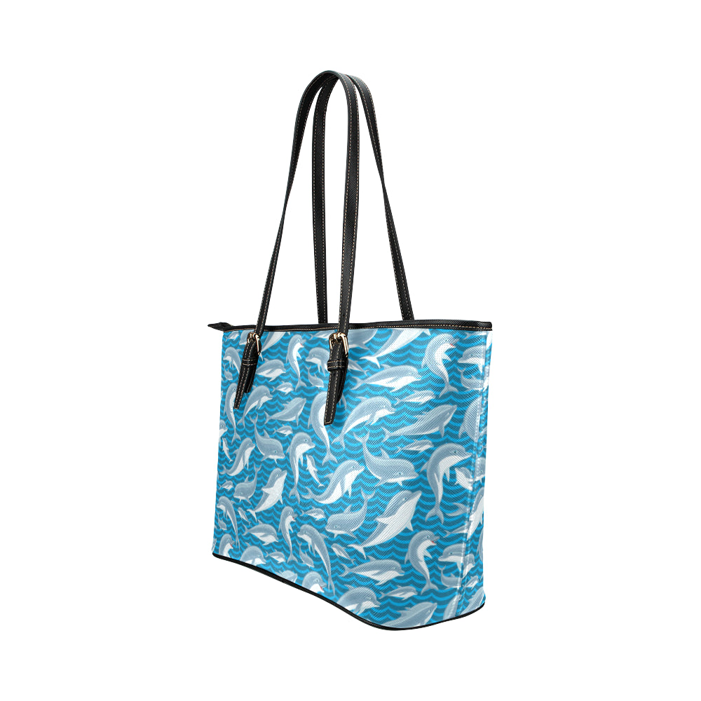 Dolphin Cute Print Pattern Leather Tote Bag