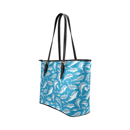 Dolphin Cute Print Pattern Leather Tote Bag