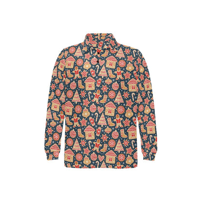 Gingerbread Pattern Print Design 03 Long Sleeve Polo Shirt For Men's