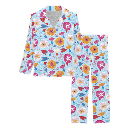 Morning Glory Pattern Print Design MG06 Women's Long Pajama Set