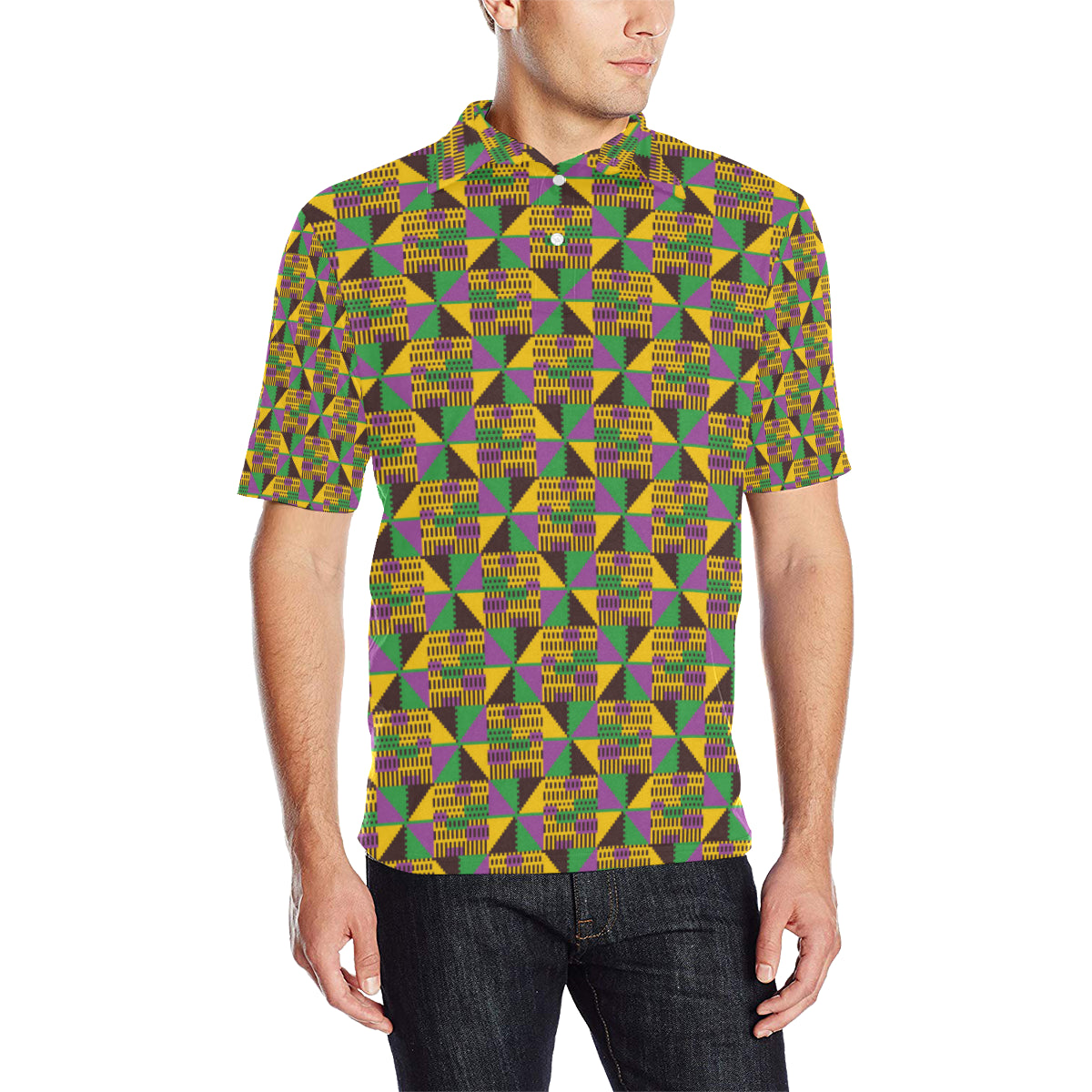 Kente Triangle Design African Print Men Polo Shirt