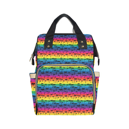 Palm Tree Rainbow Themed Print Diaper Bag Backpack