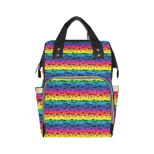Palm Tree Rainbow Themed Print Diaper Bag Backpack