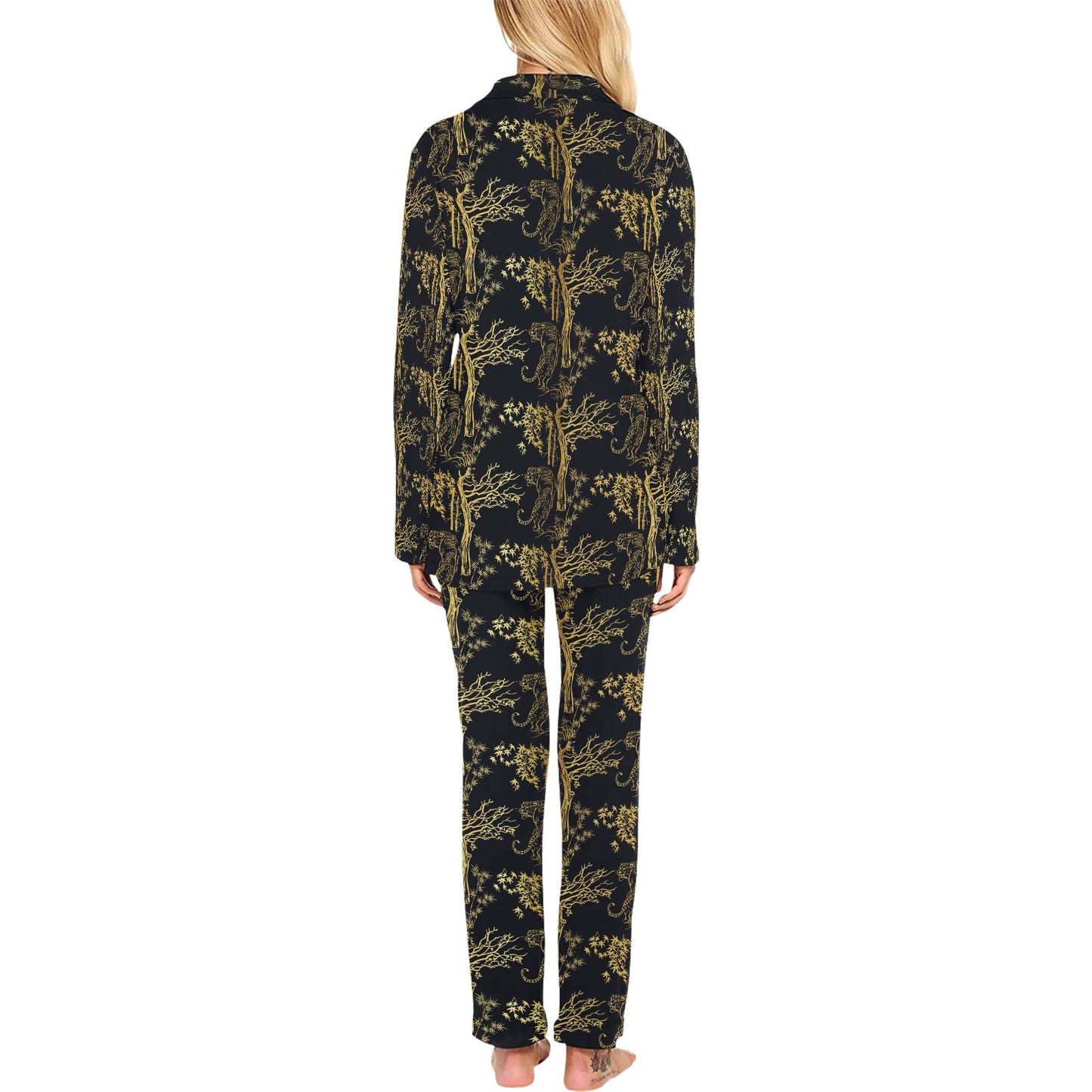 Tiger Gold Print Design LKS307 Women's Long Pajama Set