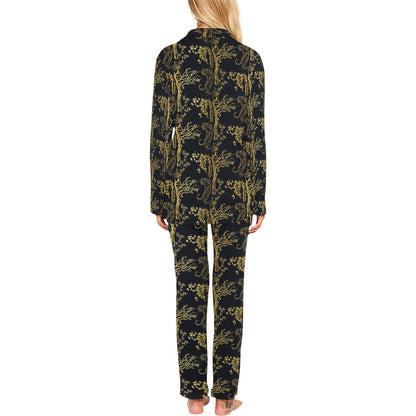 Tiger Gold Print Design LKS307 Women's Long Pajama Set