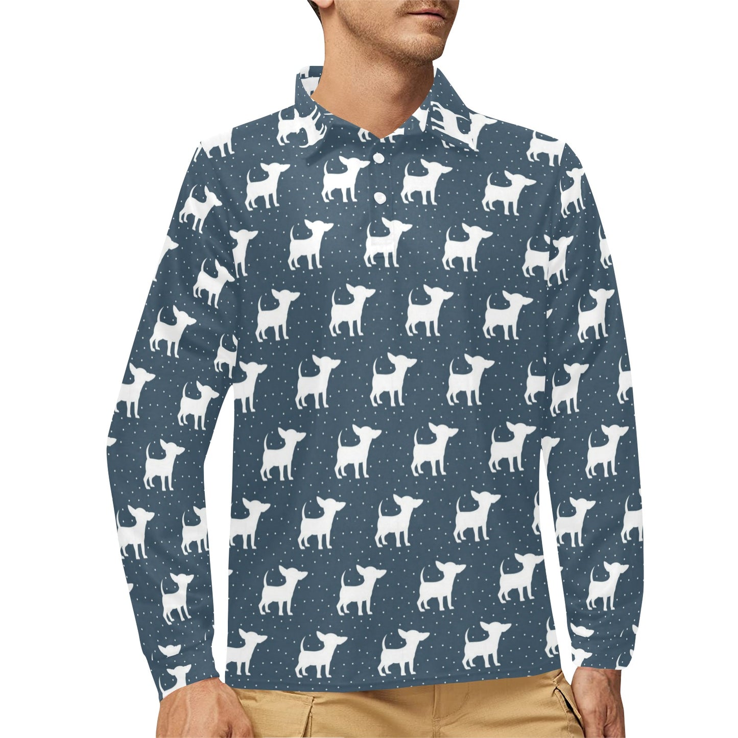 Chihuahua Pattern Print Design 03 Long Sleeve Polo Shirt For Men's