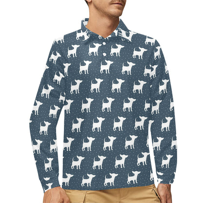 Chihuahua Pattern Print Design 03 Long Sleeve Polo Shirt For Men's