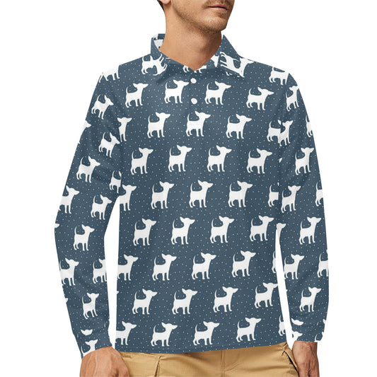 Chihuahua Pattern Print Design 03 Long Sleeve Polo Shirt For Men's