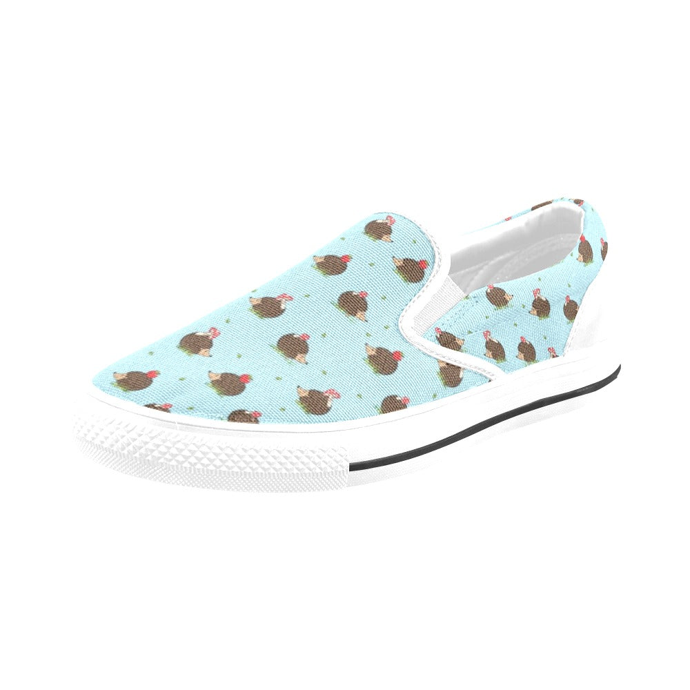 Hedgehog Print Design LKS402 White Slip Ons Canvas Women's Shoes