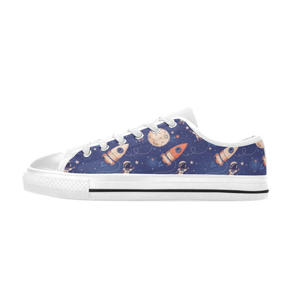 Space Astronaut Rocket Print Design LKS304 Women's White Low Top Shoes