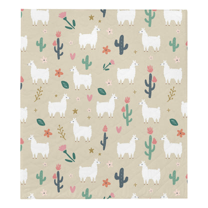 Llama Cactus Pattern Print Design 09 Premium Quilt