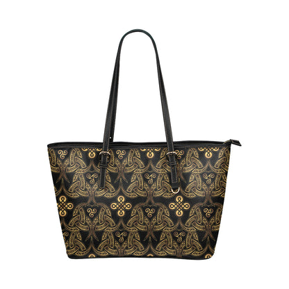 Celtic Knot Gold Design Leather Tote Bag