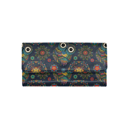 Owl Boho Style Pattern Print Design A04 Women's Trifold Wallet