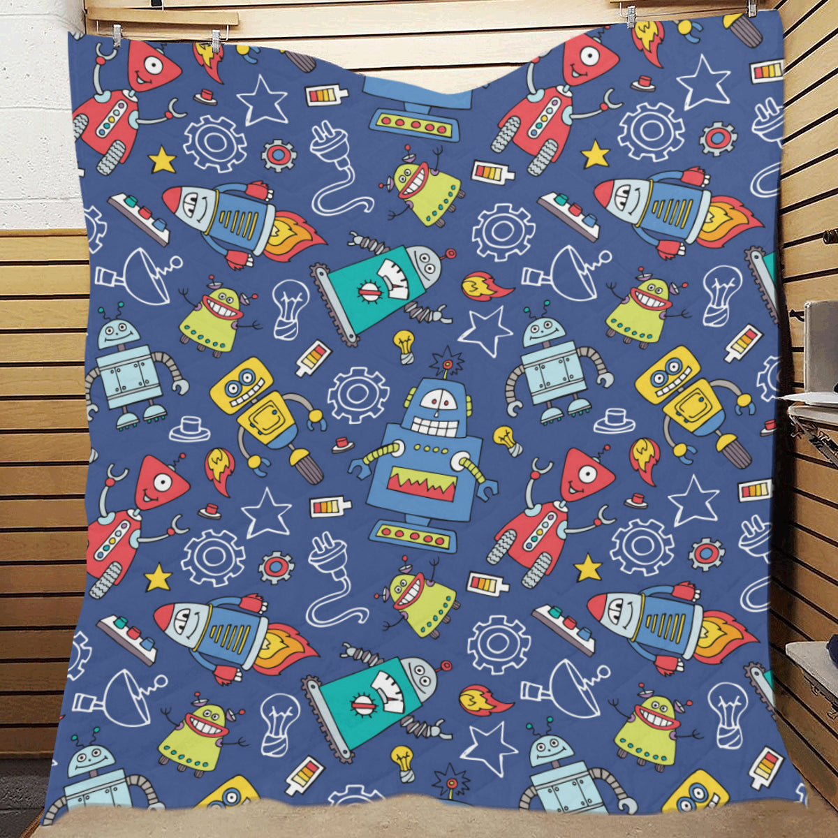 Robot Pattern Print Design A03 Premium Quilt