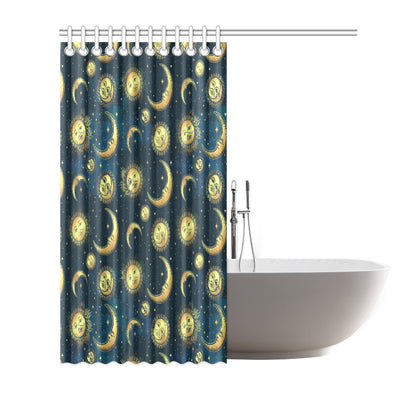 Gold Sun Moon Face Shower Curtain