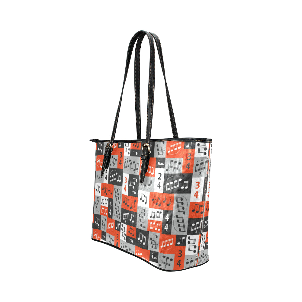 Music Note Design Themed Print Leather Tote Bag