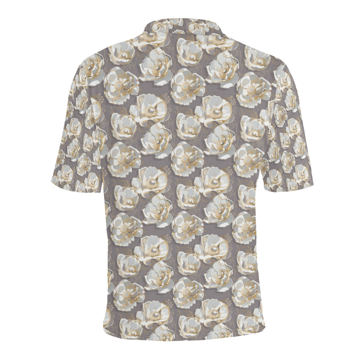 Elegant Grey Flower Print Men Polo Shirt