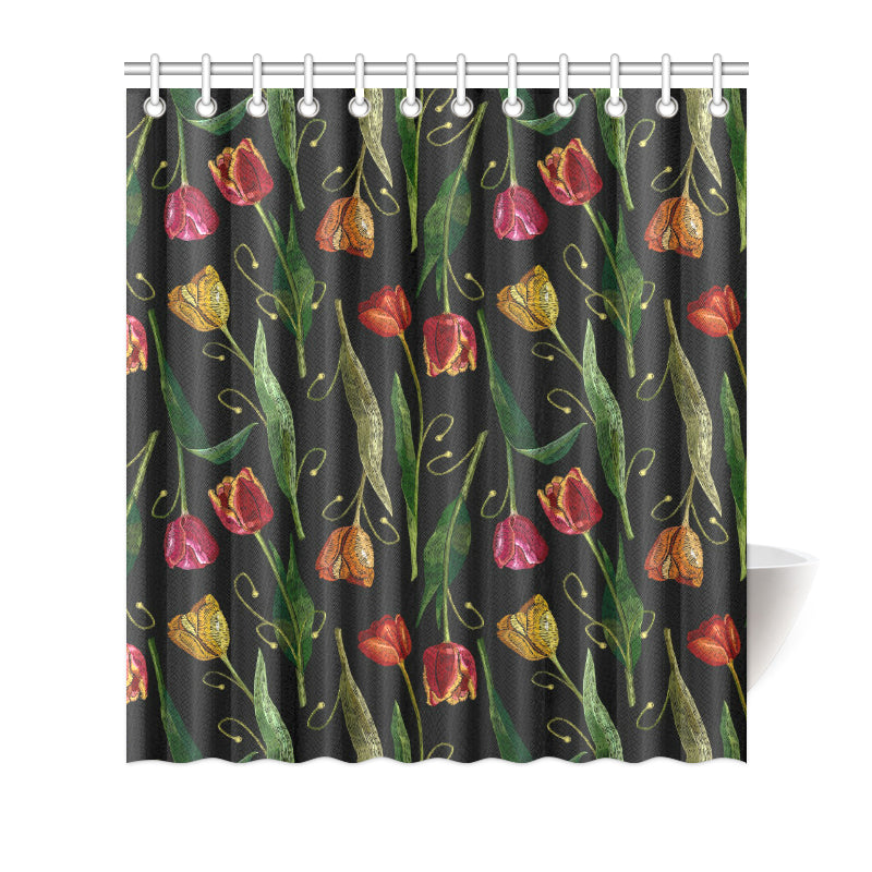 Tulip Embroidered Pattern Print Design TP01 Shower Curtain