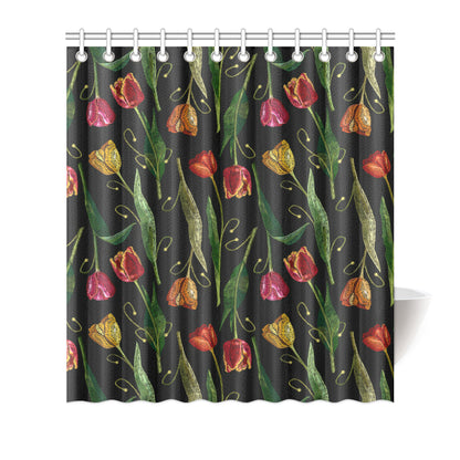 Tulip Embroidered Pattern Print Design TP01 Shower Curtain