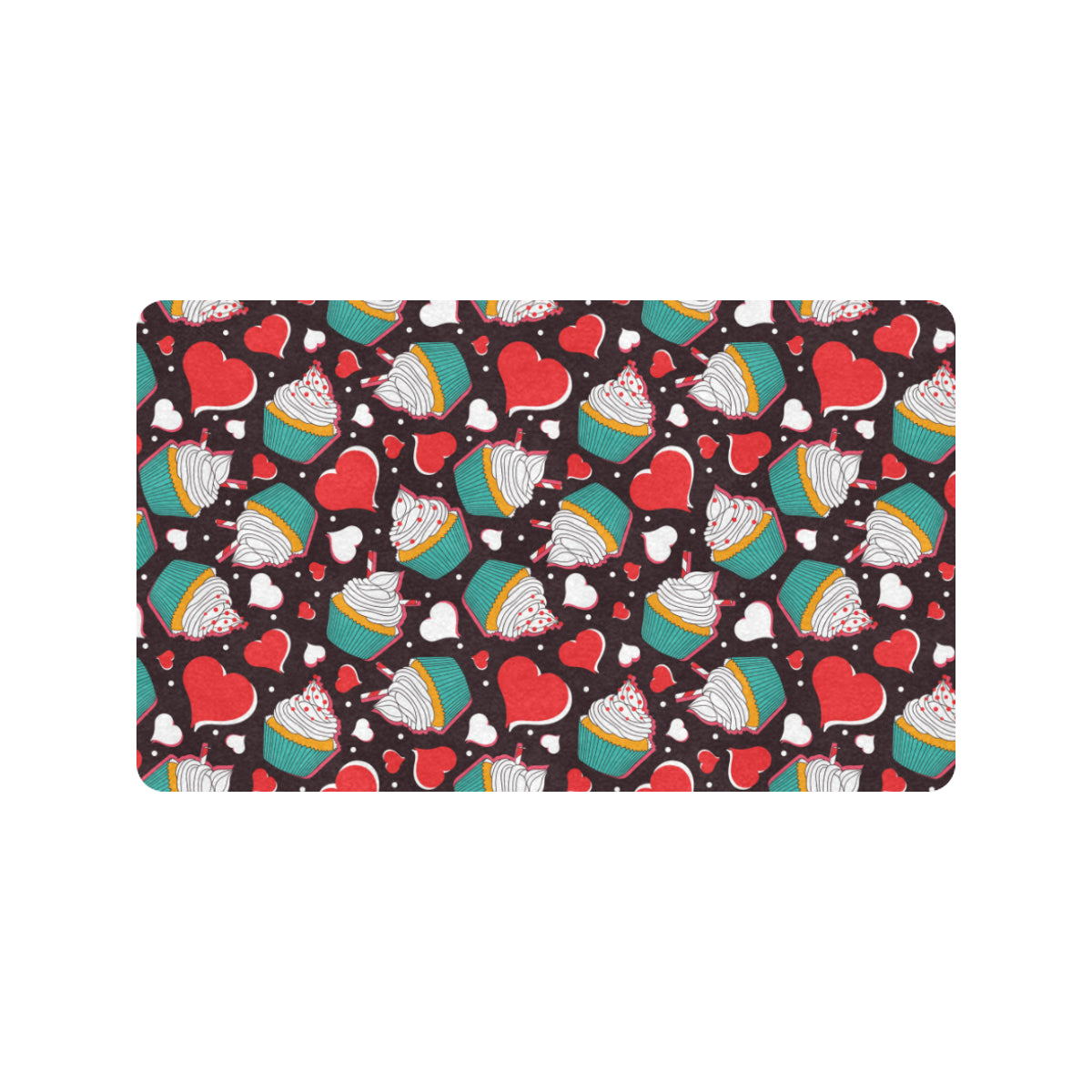Cupcakes Heart Print Pattern Rubber Doormat