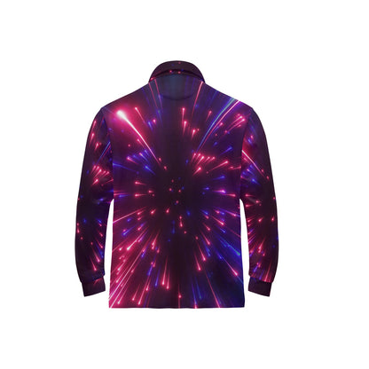 Celestial Purple Blue Neon Speed Light Long Sleeve Polo Shirt For Men's