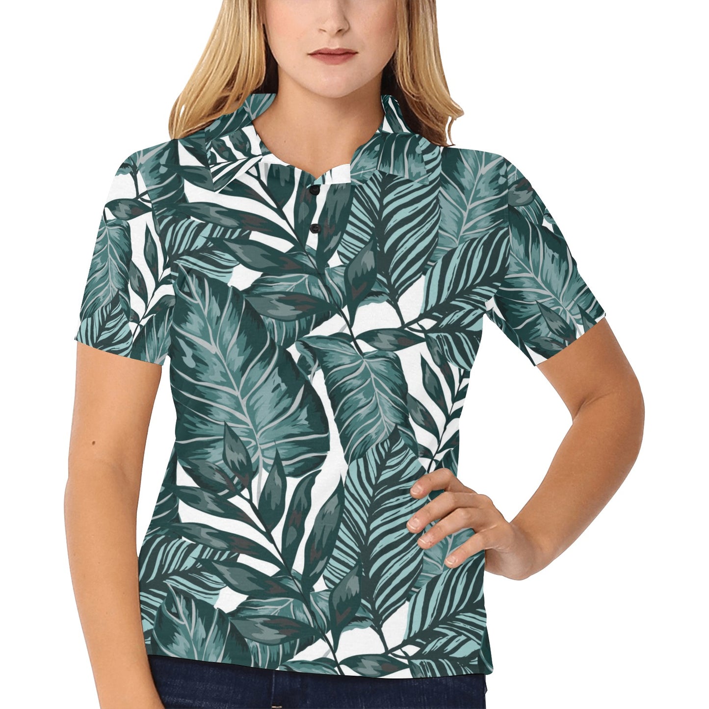 Tropical Palm Leaves Pattern Women's Polo Shirt