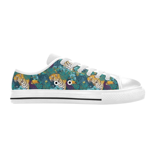 Tiger Tropical Print Design LKS301 Women's White Low Top Shoes