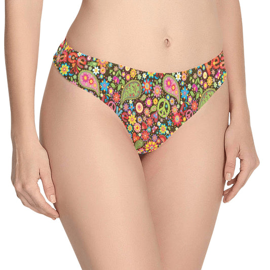 Flower Power Peace Paisley Themed Print Women's Thongs