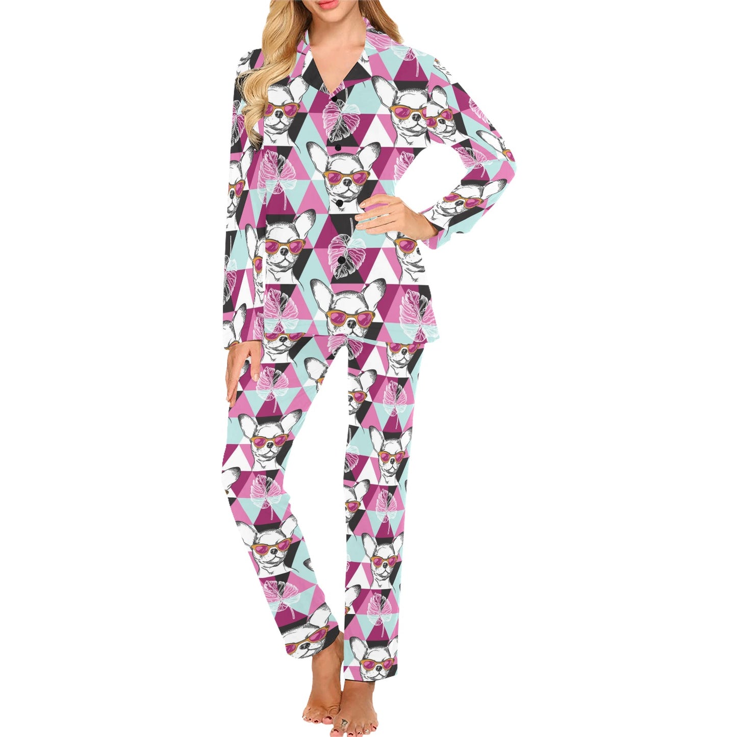 Chihuahua Cute Triangle Pattern Women's Long Pajama Set