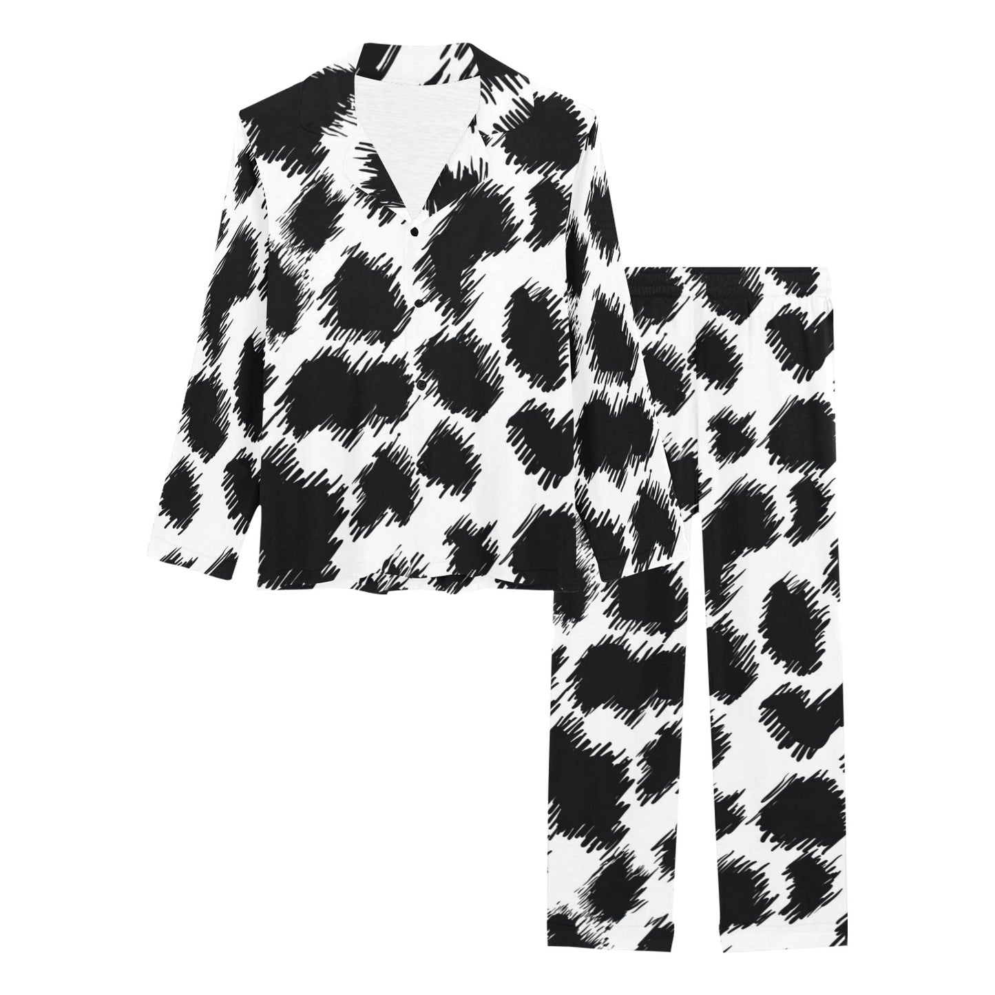 Cheetah Black Print Pattern Women's Long Pajama Set