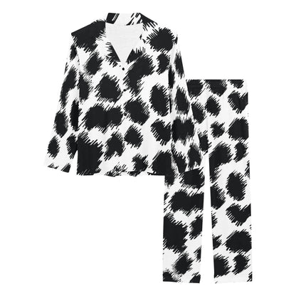 Cheetah Black Print Pattern Women's Long Pajama Set