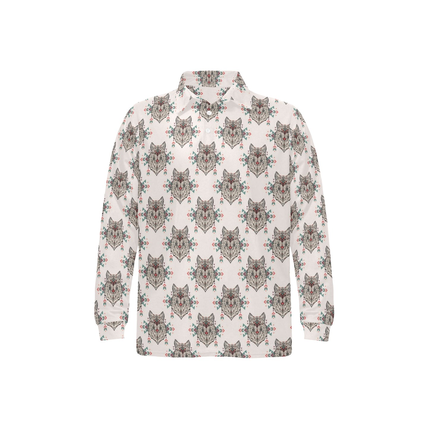 Aztec Wolf Pattern Print Design 01 Long Sleeve Polo Shirt For Men's