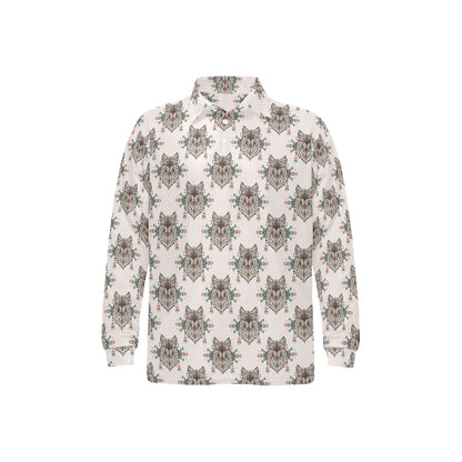 Aztec Wolf Pattern Print Design 01 Long Sleeve Polo Shirt For Men's