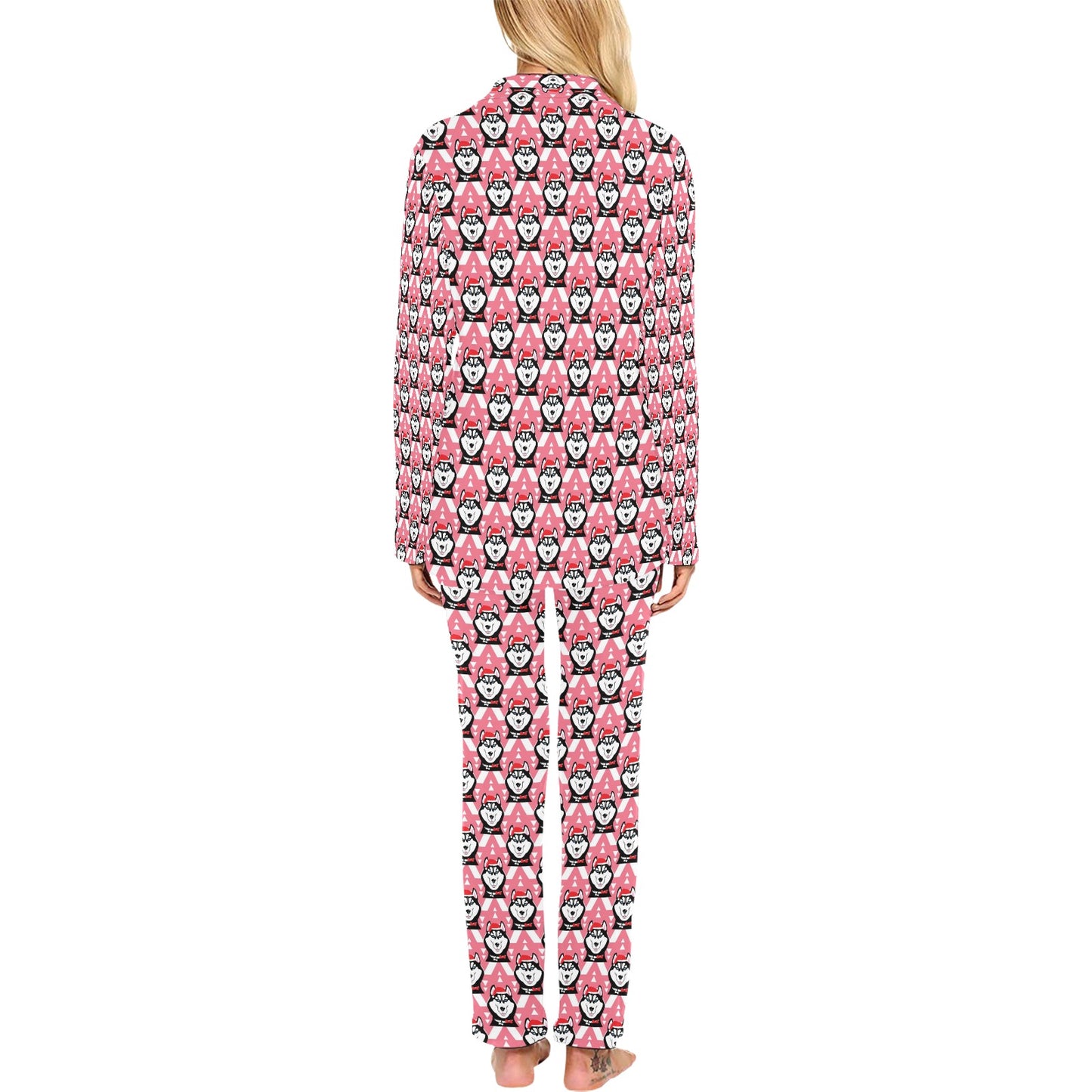 Siberian Huskies Christmas Themed Print Design LKS302 Women's Long Pajama Set