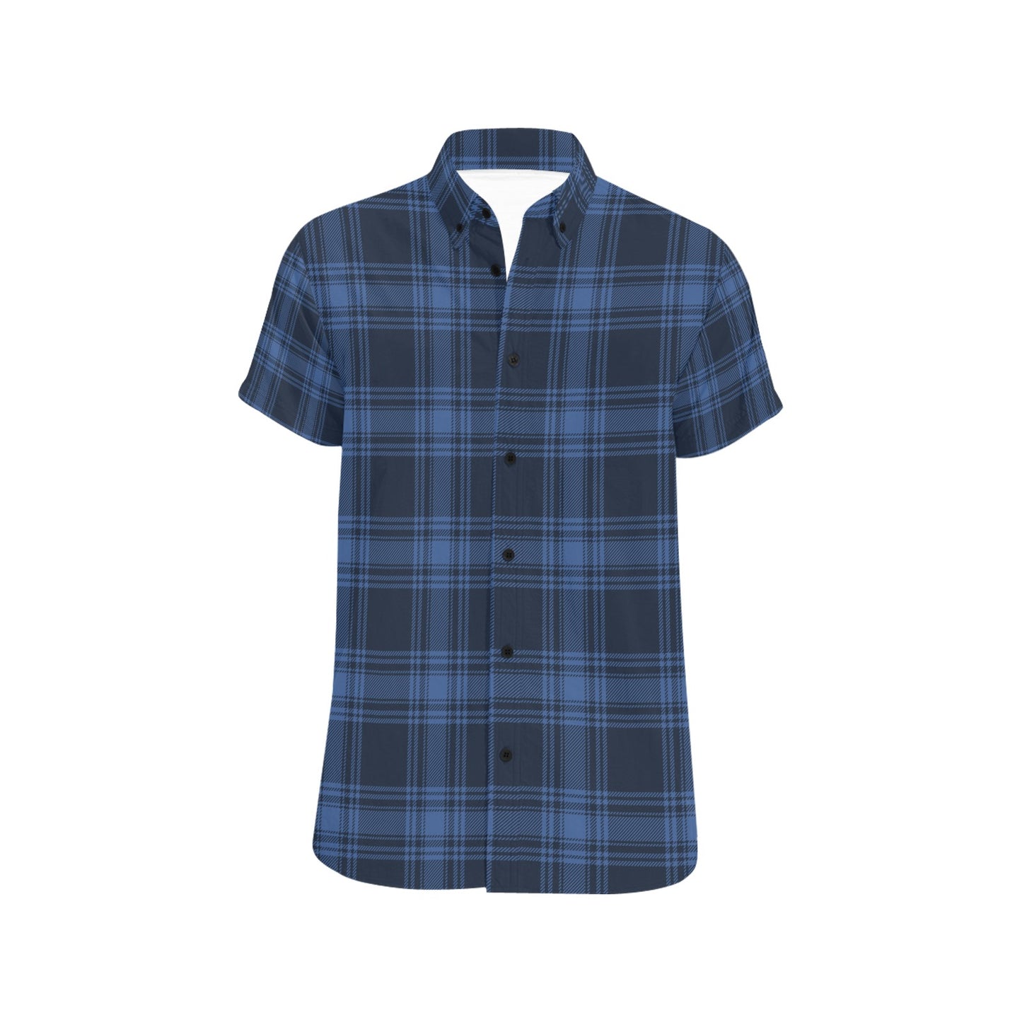 Tartan Blue Print Design LKS304 Men Short Sleeve Button Up Shirt