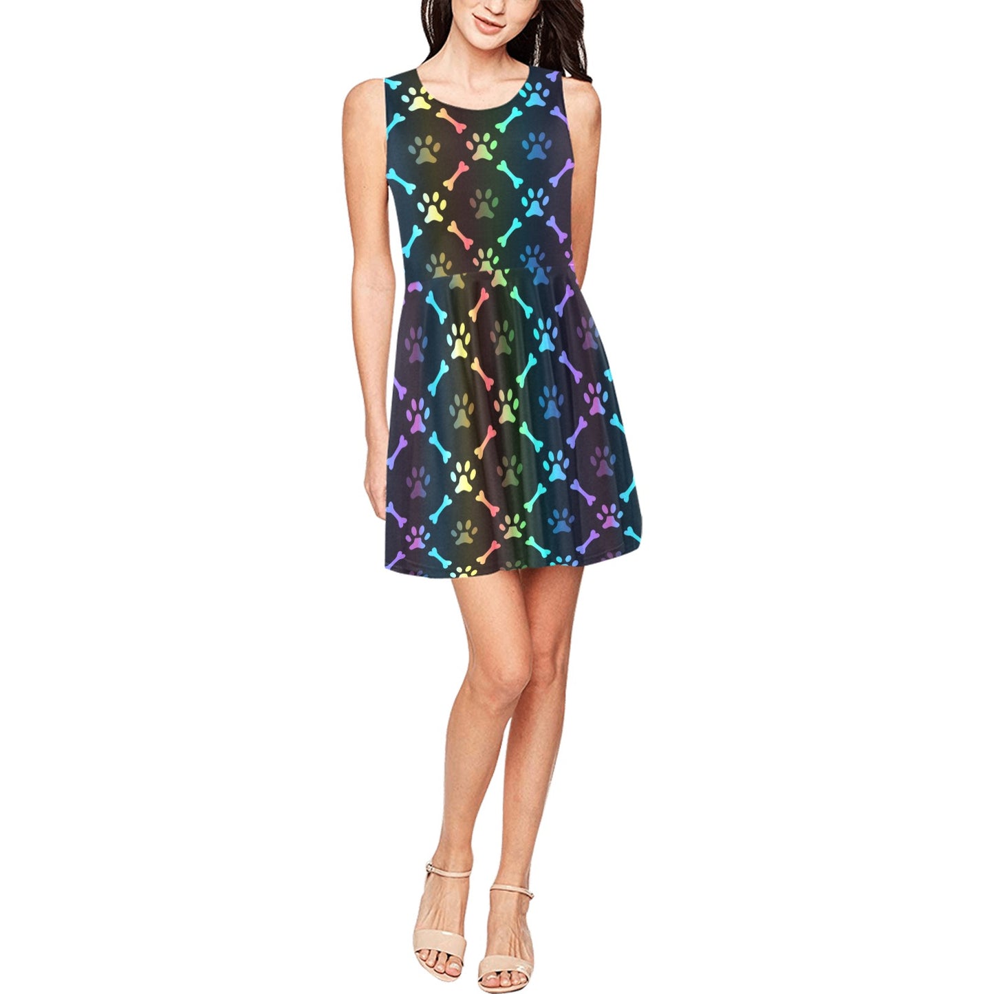 Paw Rainbow Pattern Print Design A01 Sleeveless Dress