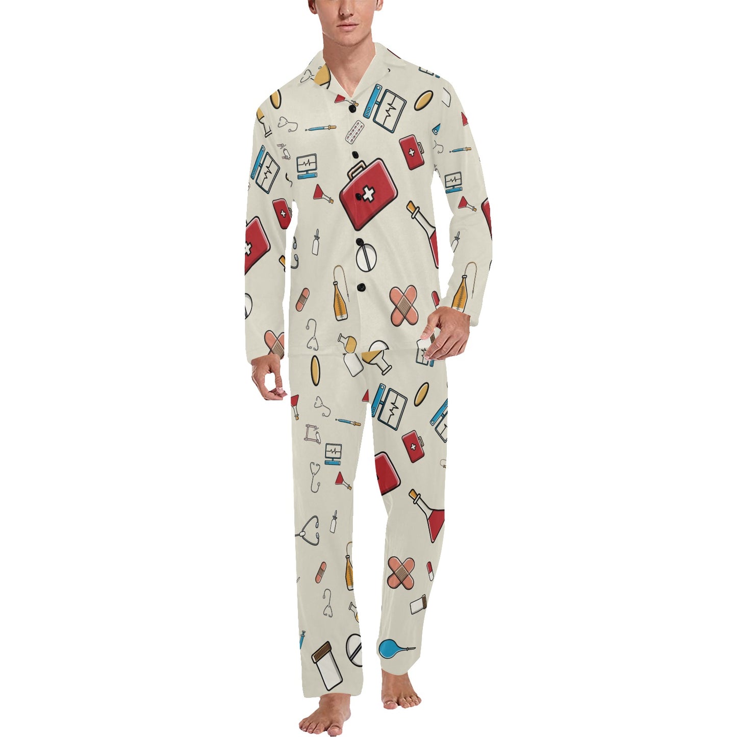 Nurse Pattern Print Design A04 Men's Long Pajama Set