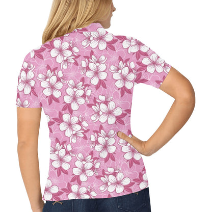 Cherry Blossom Pattern Print Design CB02 Women's Polo Shirt